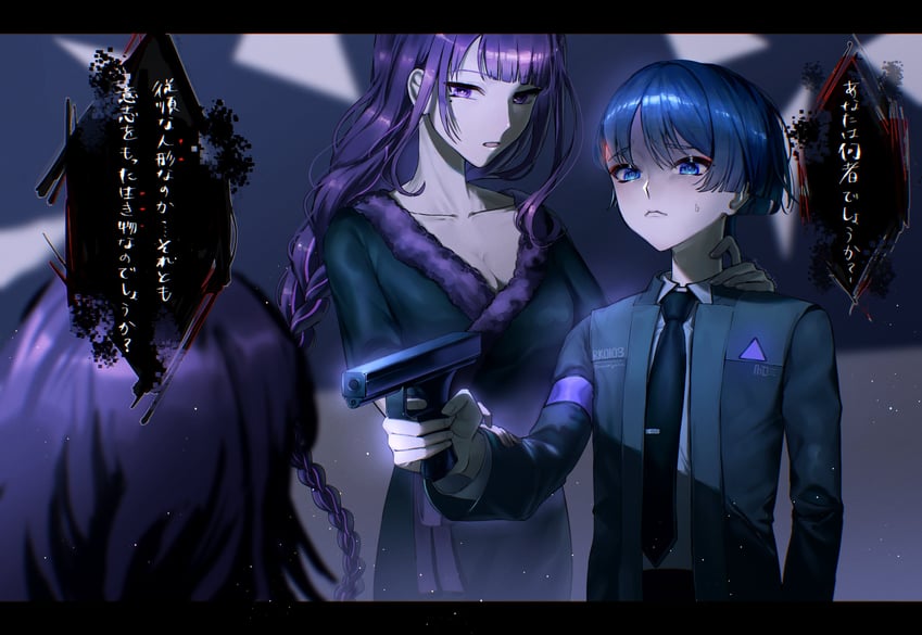 raiden shogun, scaramouche, and connor (genshin impact and 1 more) drawn by fuli_(narumiyafuri)