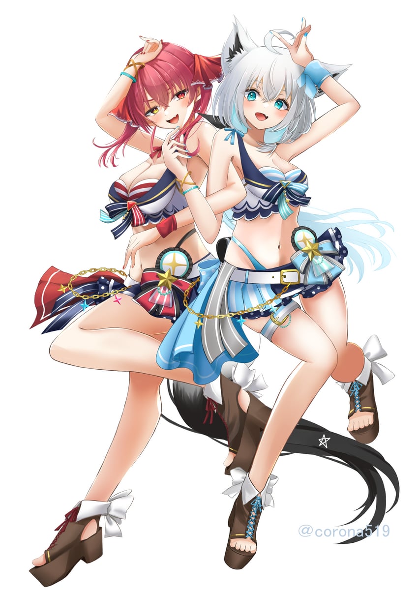 houshou marine and shirakami fubuki (hololive) drawn by mikazuki_cocolo
