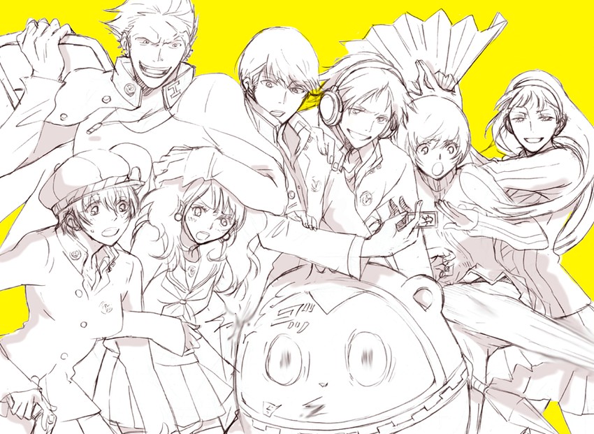 narukami yu, shirogane naoto, satonaka chie, kujikawa rise, amagi yukiko, and 3 more (persona and 1 more) drawn by kuu-0226