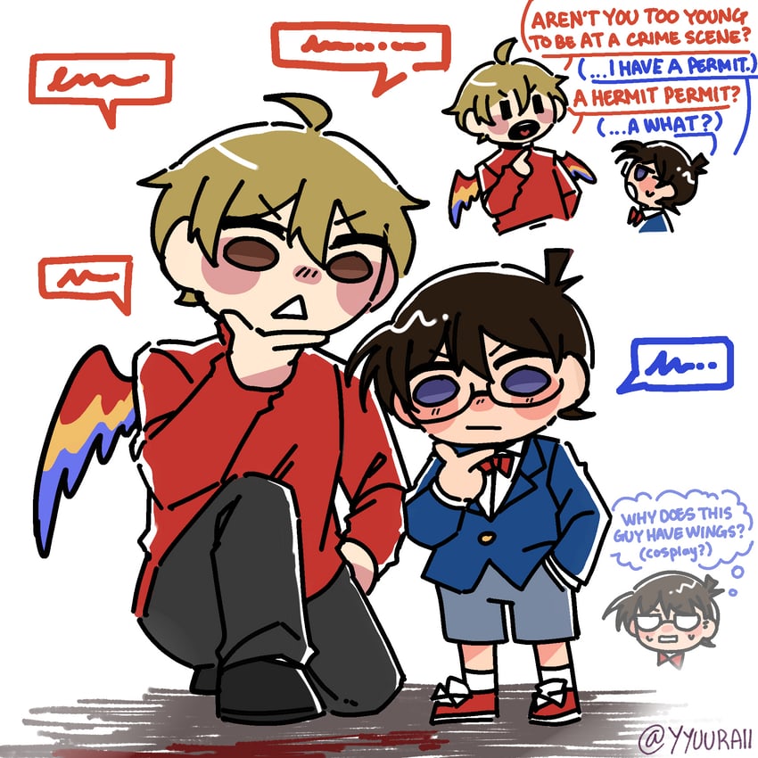 edogawa conan and grian (meitantei conan and 2 more) drawn by yuu_(yyuuraii)
