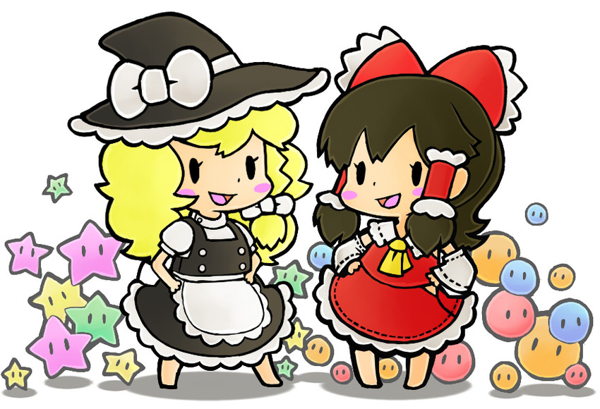 hakurei reimu and kirisame marisa (touhou) drawn by chikuwabu