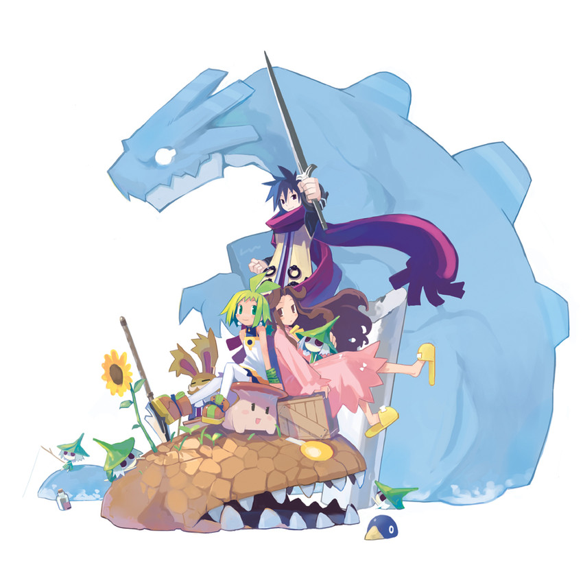 prinny, marona, ash, putty, castille, and 3 more (marl kingdom and 1 more) drawn by harada_takehito