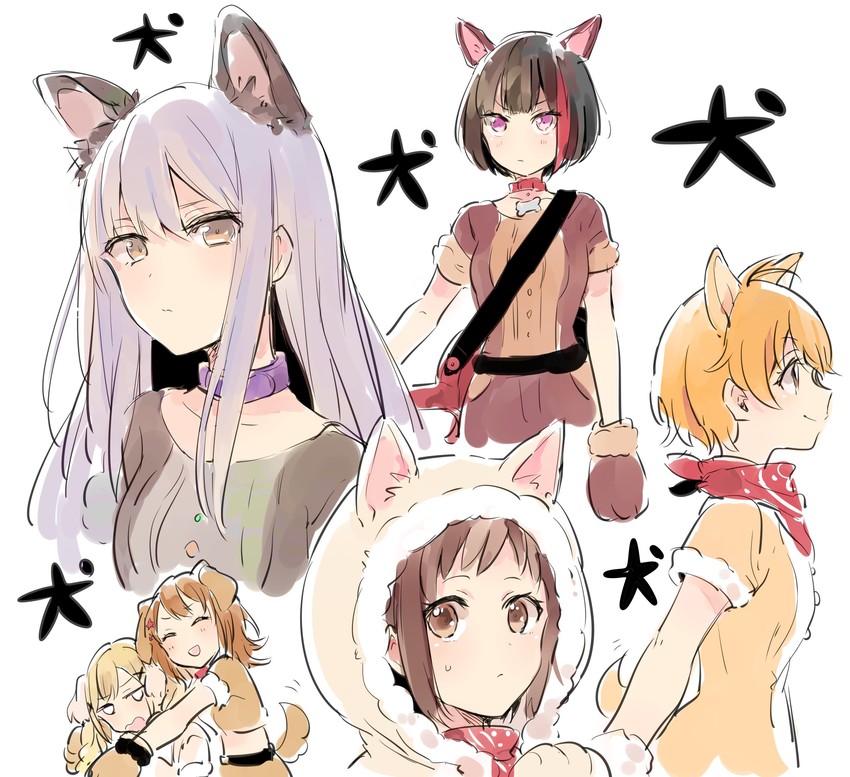 mitake ran, minato yukina, ichigaya arisa, toyama kasumi, hazawa tsugumi, and 1 more (bang dream!) drawn by musshu_(omu001)