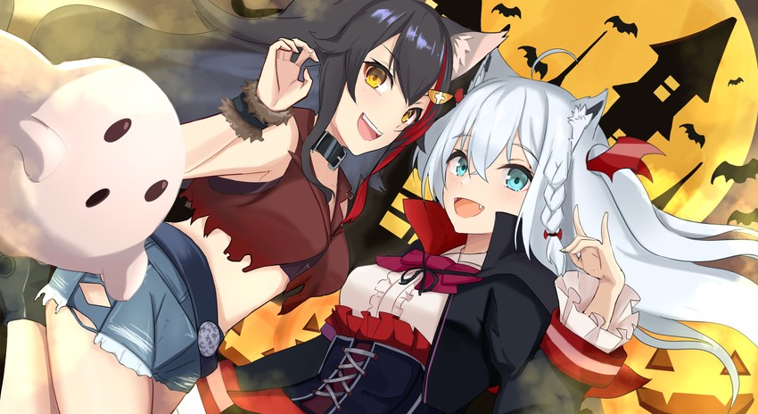 shirakami fubuki and ookami mio (hololive) drawn by hitachi_sou