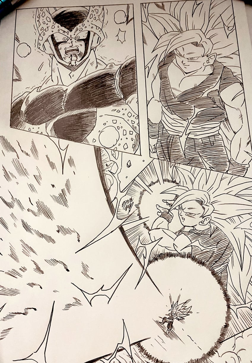 son gohan, cell, and perfect cell (dragon ball and 1 more) drawn by dramani5958