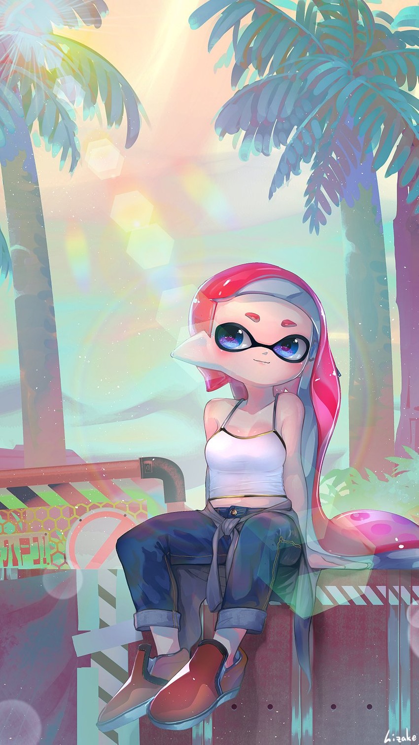 inkling player character and inkling girl (splatoon and 1 more) drawn by kashu_(hizake)