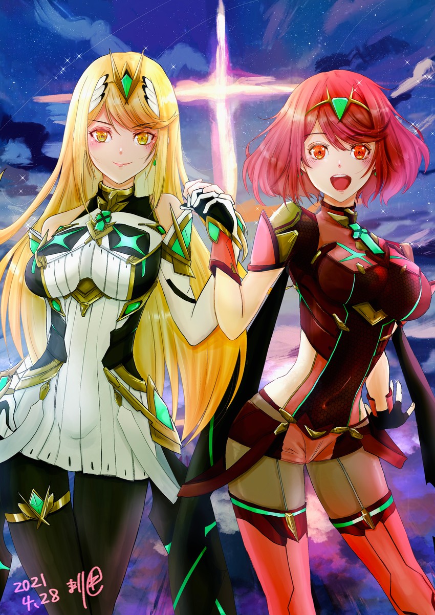 pyra and mythra (xenoblade chronicles and 2 more) drawn by eva02asuka0608