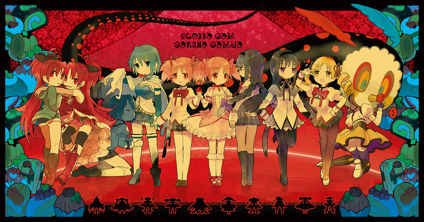 akemi homura, kaname madoka, miki sayaka, sakura kyoko, tomoe mami, and 1 more (mahou shoujo madoka magica) drawn by wada_arco