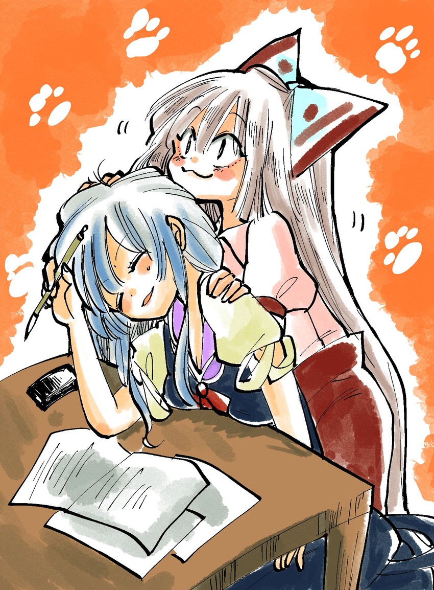 fujiwara no mokou and kamishirasawa keine (touhou) drawn by komaku_juushoku