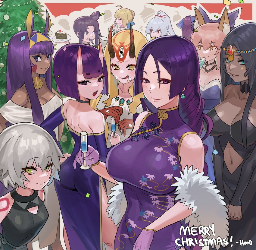 artoria pendragon, tamamo, shuten douji, tamamo no mae, jack the ripper, and 4 more (fate and 1 more) drawn by hood_(james_x)