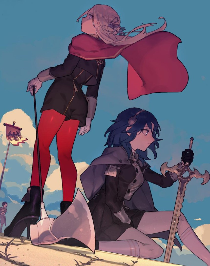 female byleth, edelgard von hresvelg, and hubert von vestra (fire emblem and 1 more) drawn by ryein