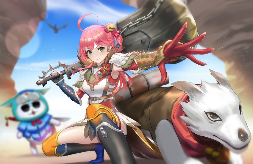 sakura miko, 35p, felyne, and canyne (hololive and 2 more) drawn by sunkilow