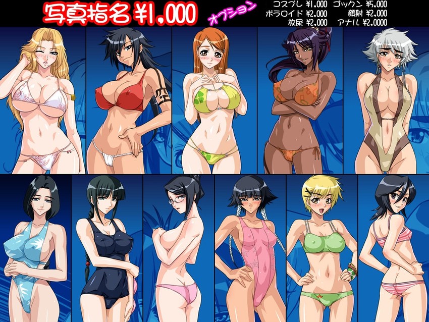 kuchiki rukia, shihouin yoruichi, inoue orihime, matsumoto rangiku, sui-feng, and 6 more (bleach) drawn by kagami_hirotaka