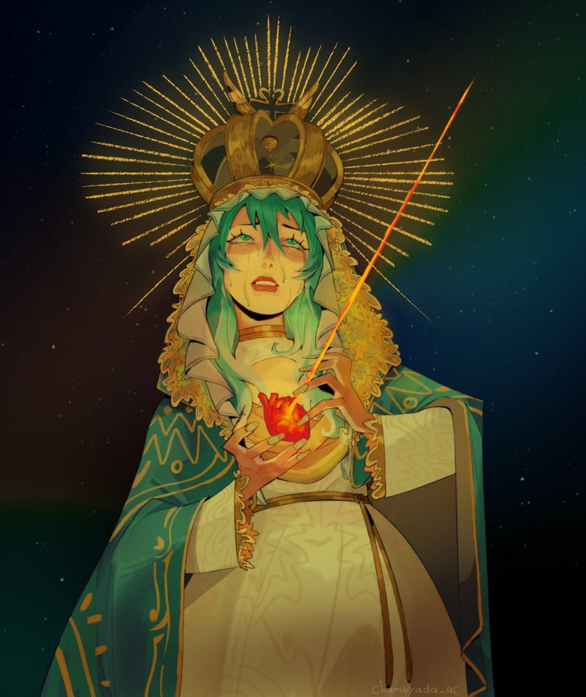 hatsune miku, virgin mary, and our lady of sorrows (vocaloid) drawn by chamoyada_ac