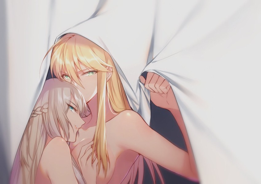 artoria pendragon, morgan le fay, and lion king (fate and 2 more) drawn by yorukun