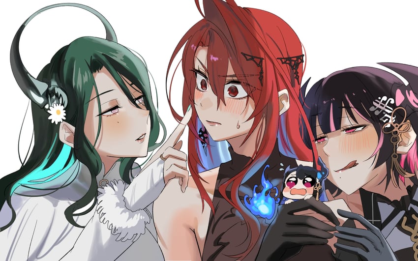 nerissa ravencroft, elizabeth rose bloodflame, aradia ravencroft, and malpha ravencroft (hololive and 1 more) drawn by set7
