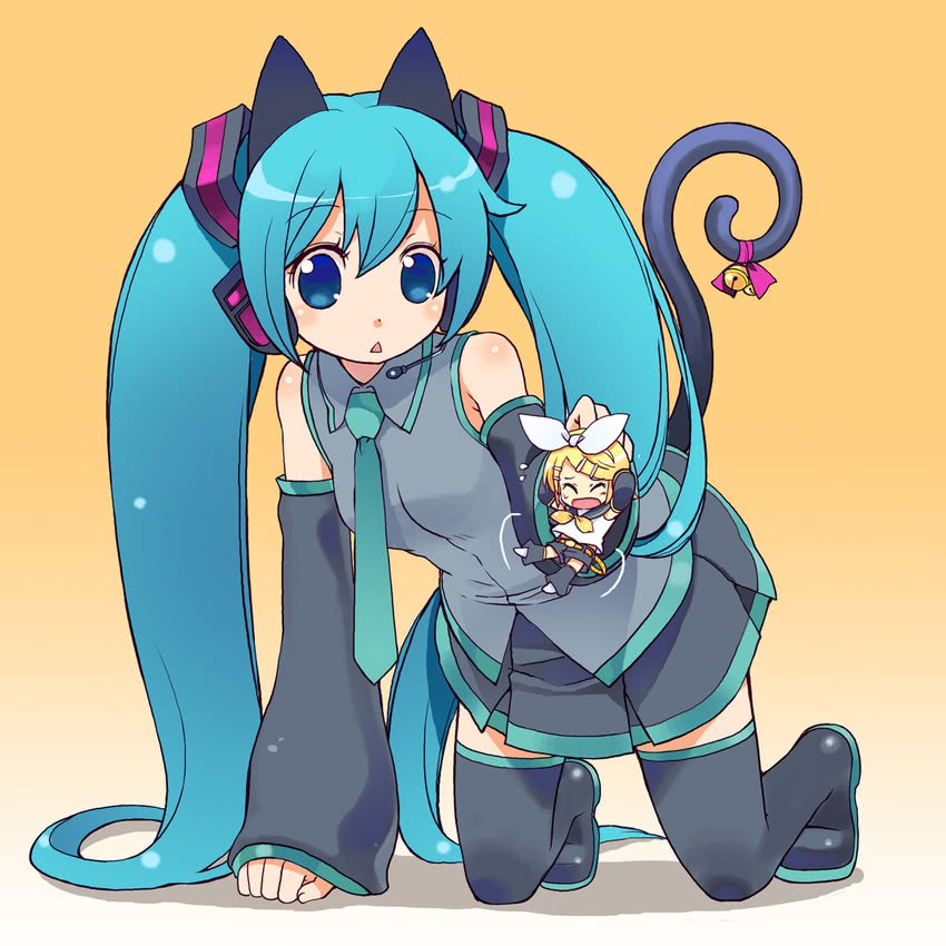 hatsune miku and kagamine rin (vocaloid) drawn by akitsu_mikami