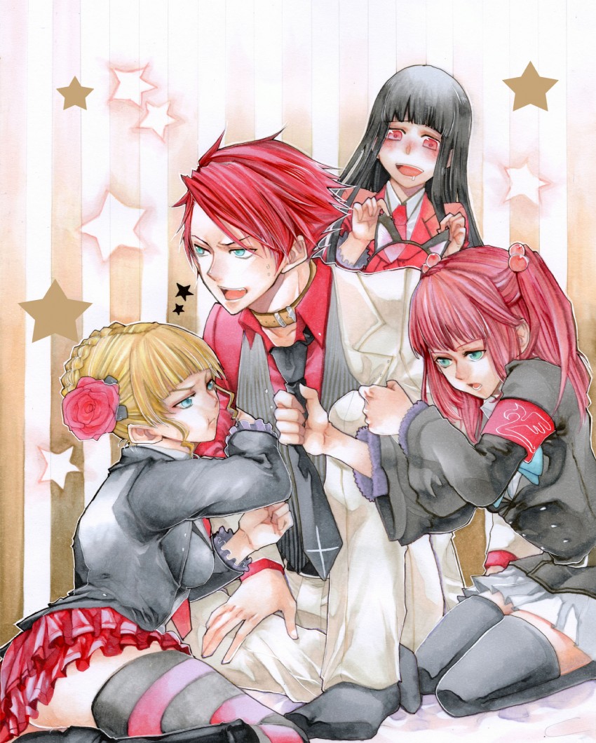 beatrice, ushiromiya battler, ushiromiya ange, and lucifer (umineko no naku koro ni) drawn by noppo