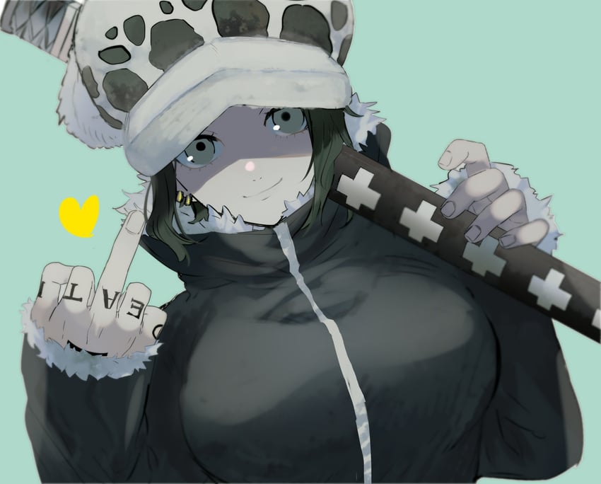 trafalgar law and law-chan (one piece) drawn by chacoma