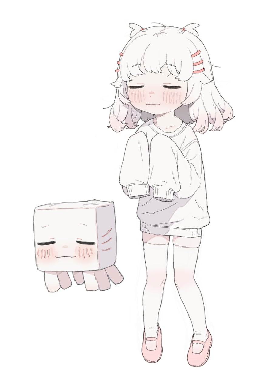 ghast, happy ghast, and ghastling-chan (minecraft) drawn by possummachine