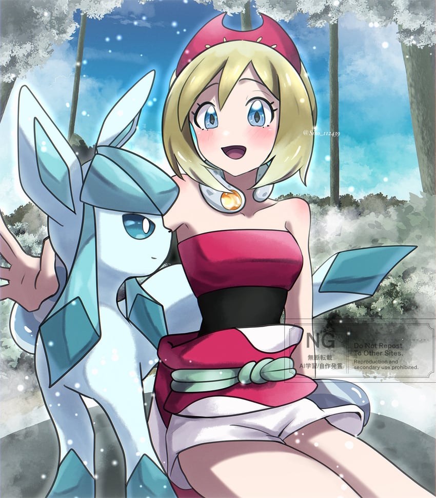 glaceon and irida (pokemon and 1 more) drawn by sino_(pcxg4558)