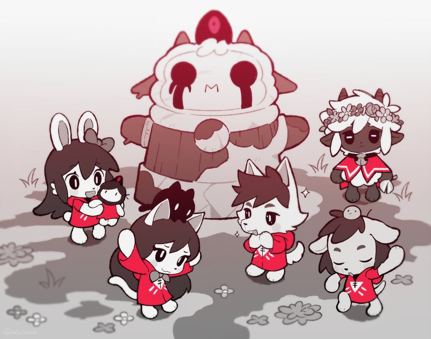 basil, aubrey, mari, kel, hero, and 2 more (omori and 1 more) drawn by moti_(m0cch1m0)