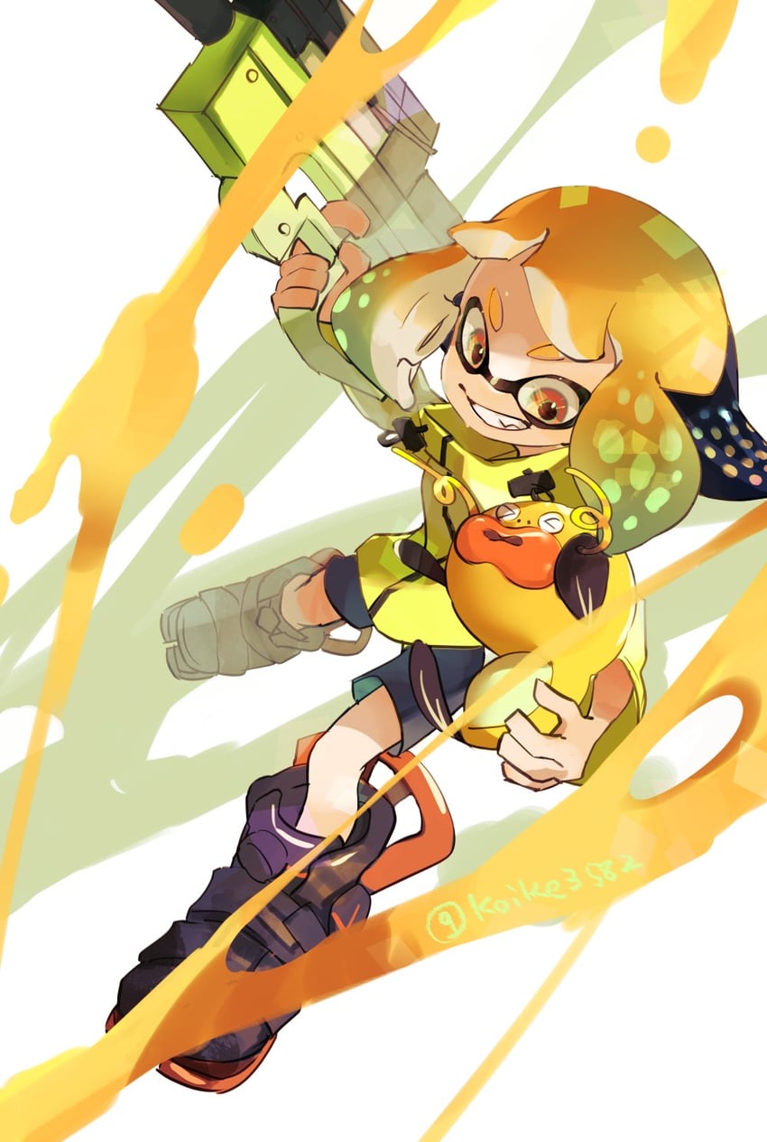 inkling player character, inkling girl, agent 4, and zapfish (splatoon and 1 more) drawn by koike3582