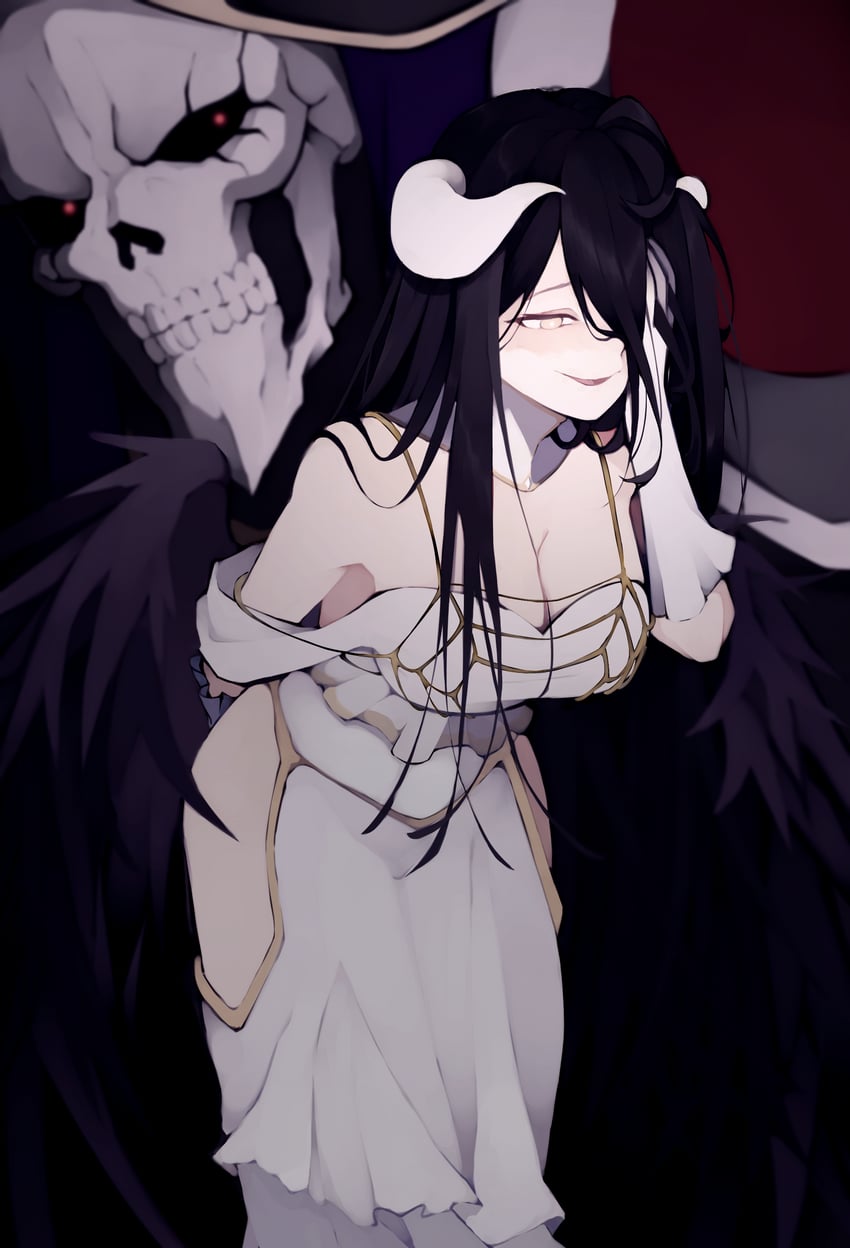 albedo and ainz ooal gown (overlord) drawn by bakasuraimu