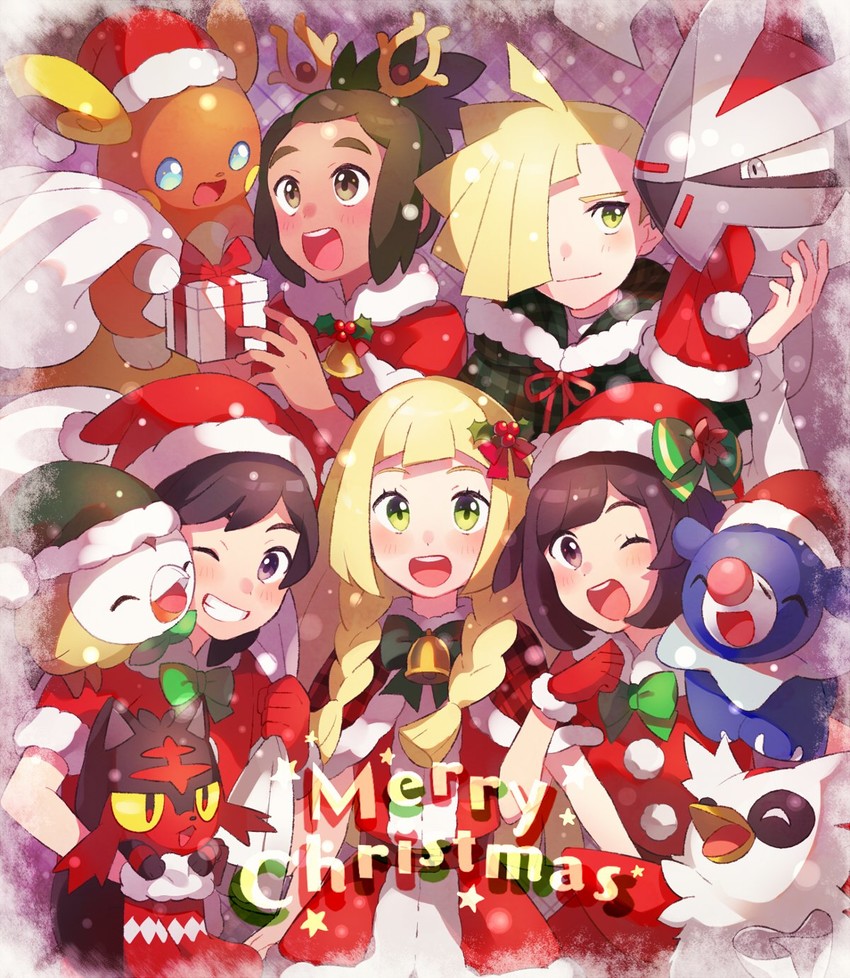 lillie, selene, rowlet, elio, gladion, and 6 more (pokemon and 1 more) drawn by unapoppo