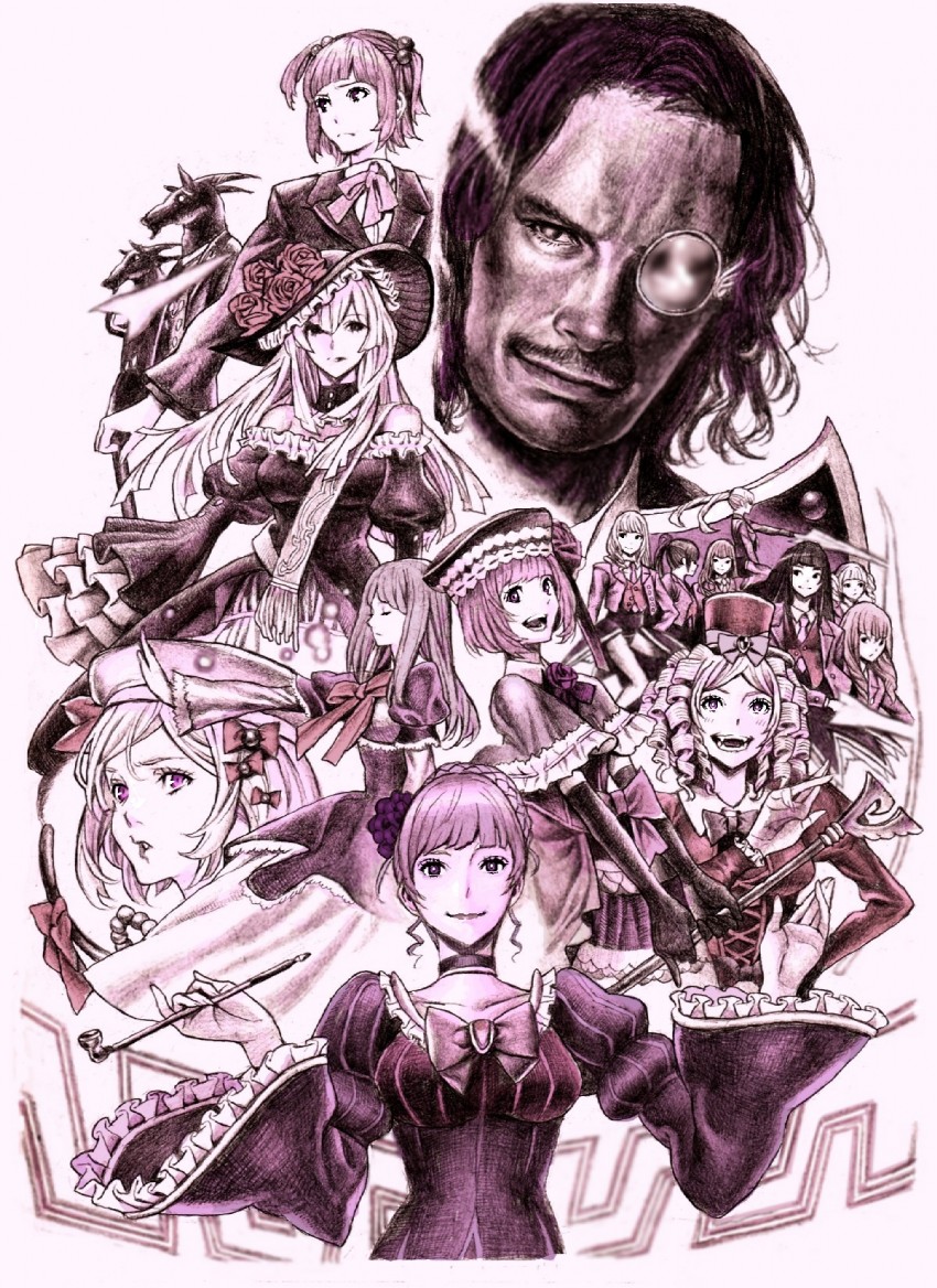 beatrice, ushiromiya ange, frederica bernkastel, lambdadelta, eva beatrice, and 11 more (umineko no naku koro ni) drawn by nobita_(makoto7060355)