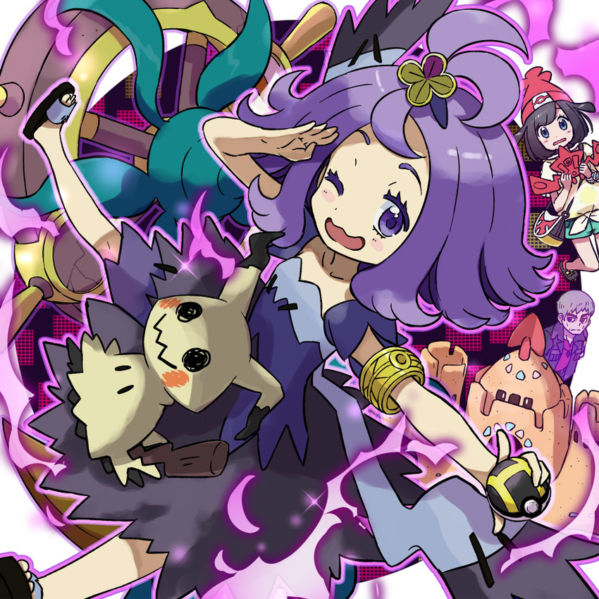 selene, rotom, mimikyu, acerola, rotom dex, and 3 more (pokemon and 1 more) drawn by kingin