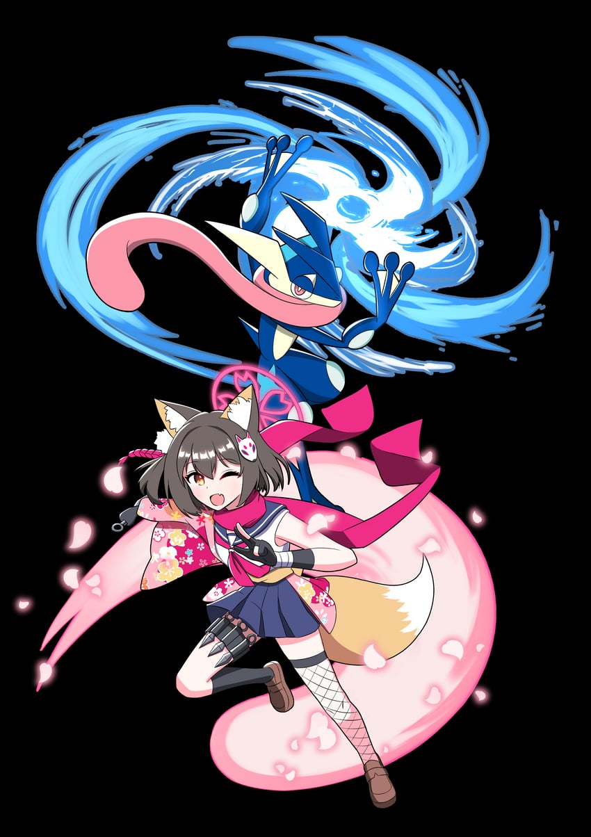 izuna and greninja (blue archive and 1 more) drawn by alice_picaro