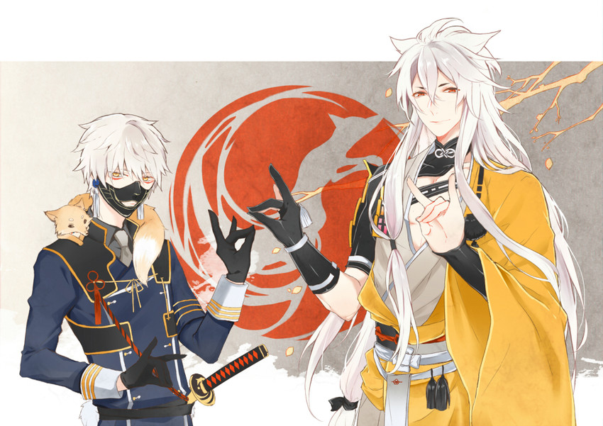 kogitsunemaru, nakigitsune, and nakigitsune's fox (touken ranbu) drawn by mibu_(1064493753)