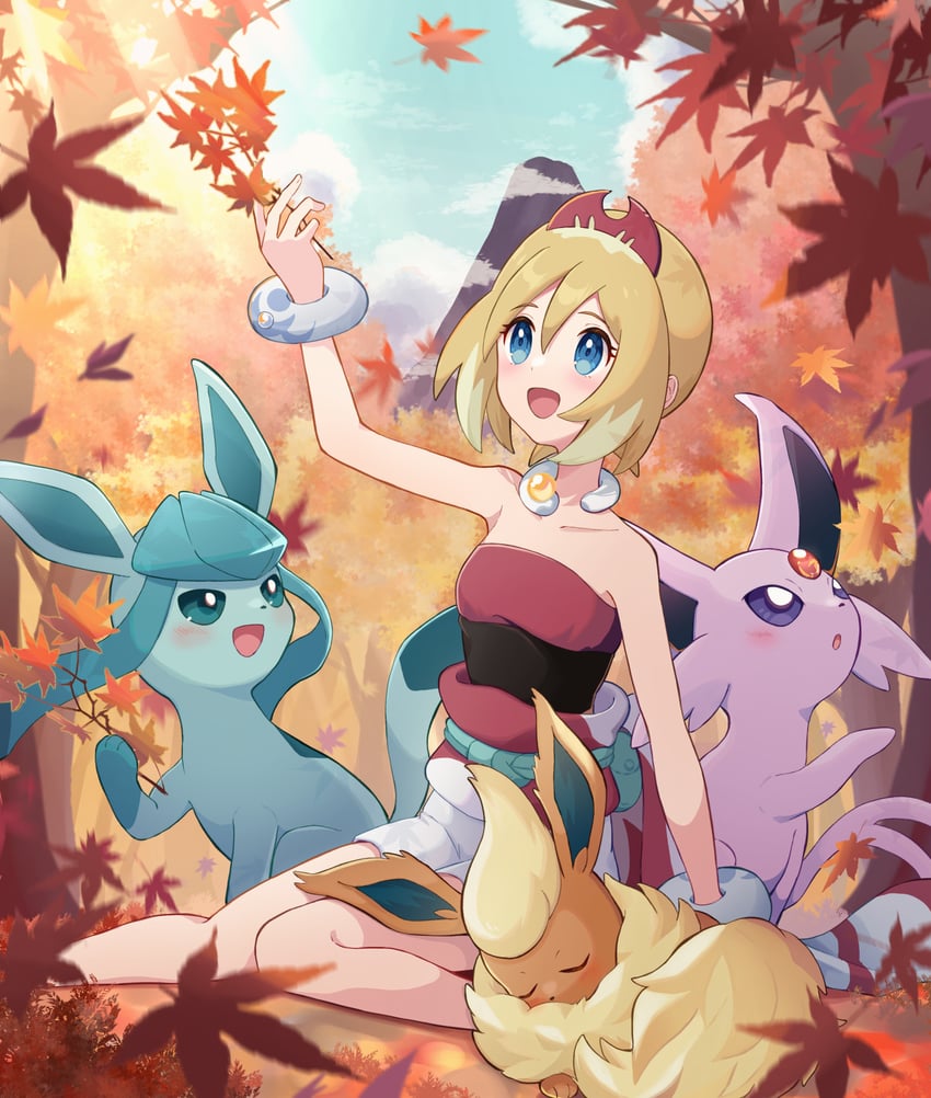 glaceon, espeon, irida, and flareon (pokemon and 1 more) drawn by haru_(haruxxe)