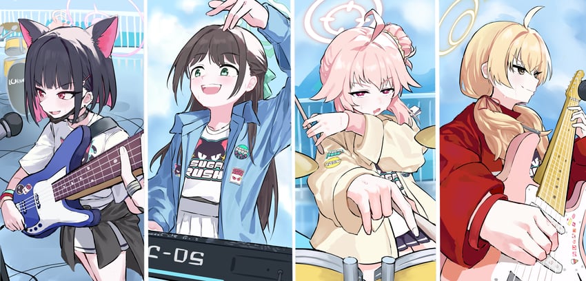 kazusa, natsu, airi, and yoshimi (blue archive) drawn by remise