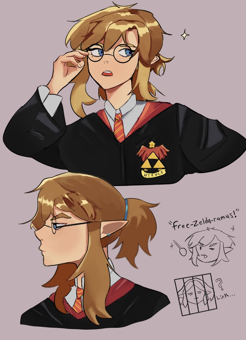 link and princess zelda (the legend of zelda and 3 more) drawn by oniionlover7