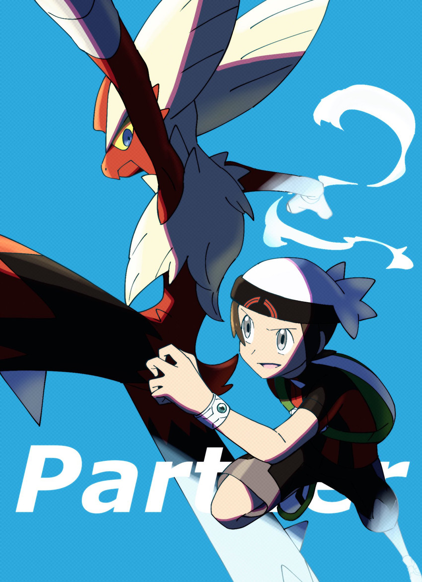 brendan, blaziken, and mega blaziken (pokemon and 1 more) drawn by hungry_seishin