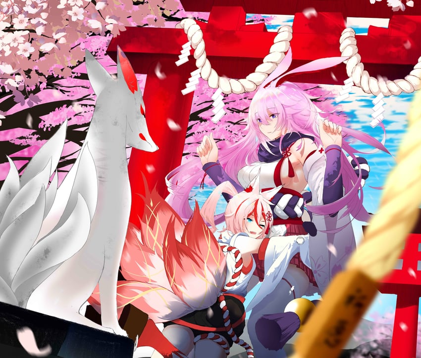 yae sakura, rin, and higokumaru (honkai and 1 more) drawn by koter_coke