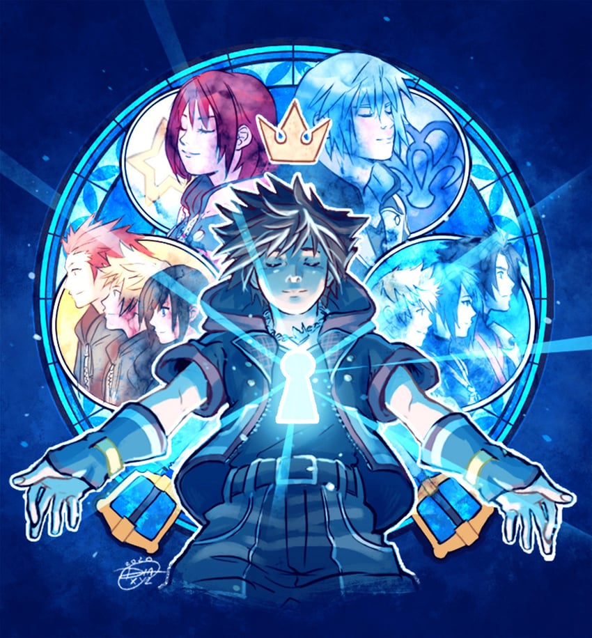 sora, roxas, kairi, riku, aqua, and 4 more (kingdom hearts and 1 more) drawn by diana_mercolini