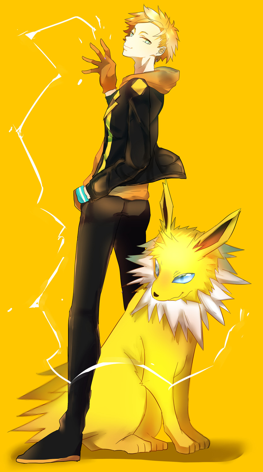 jolteon and spark (pokemon and 1 more) drawn by hari_(maronyyy)