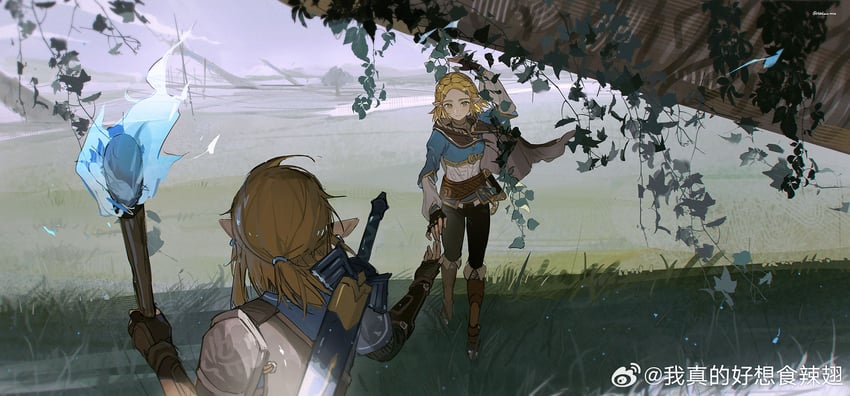 link and princess zelda (the legend of zelda and 1 more) drawn by akihare