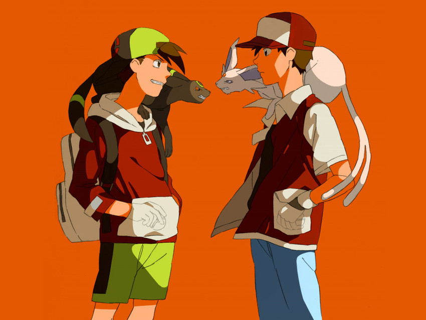 red, ethan, umbreon, and espeon (pokemon and 2 more) drawn by taoru_(t_kiji)