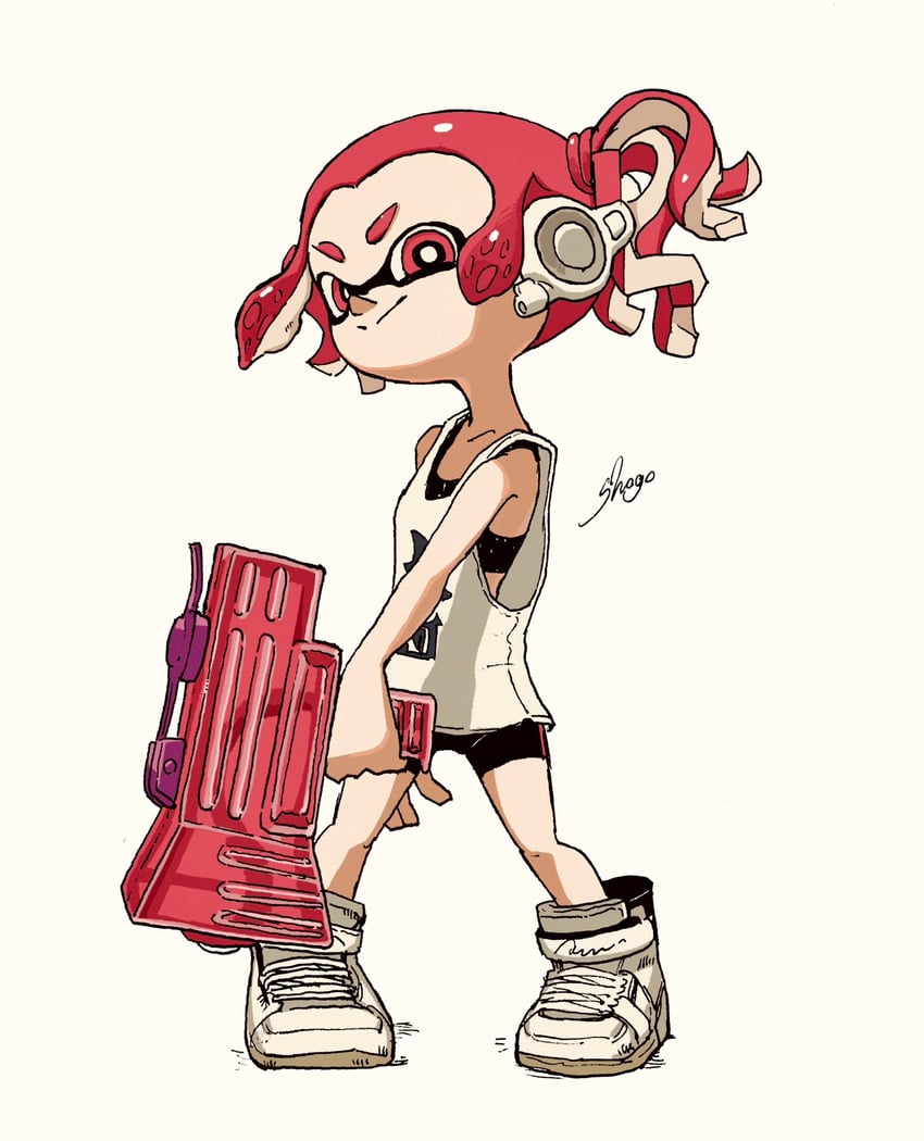 inkling player character and inkling girl (splatoon and 1 more) drawn by shogo_(shogo70449442)