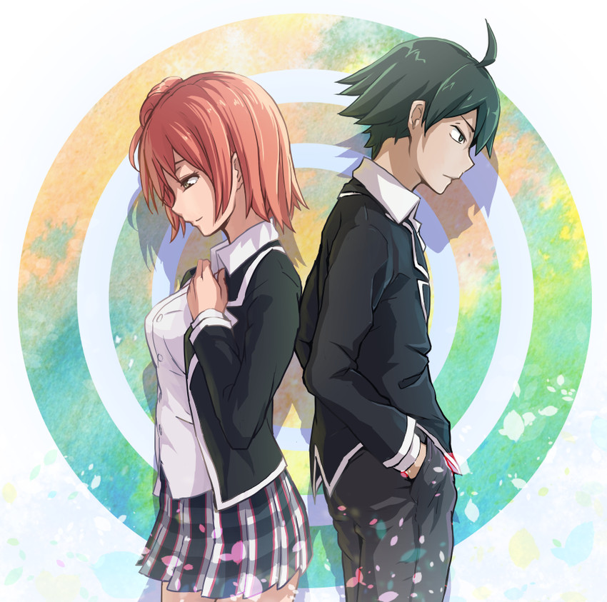 yuigahama yui and hikigaya hachiman (yahari ore no seishun lovecome wa machigatteiru.) drawn by ebiblue