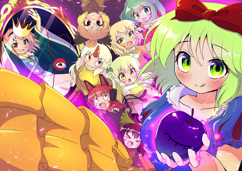komeiji koishi, kochiya sanae, komeiji satori, kaenbyou rin, reiuji utsuho, and 5 more (touhou and 2 more) drawn by polyhedron2