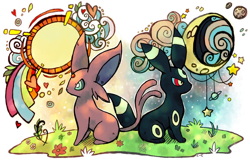 umbreon and espeon (pokemon) drawn by crayonchewer