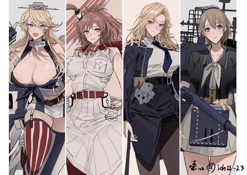 iowa, saratoga, intrepid, and hornet (kantai collection) drawn by ichimonme_(ichi)