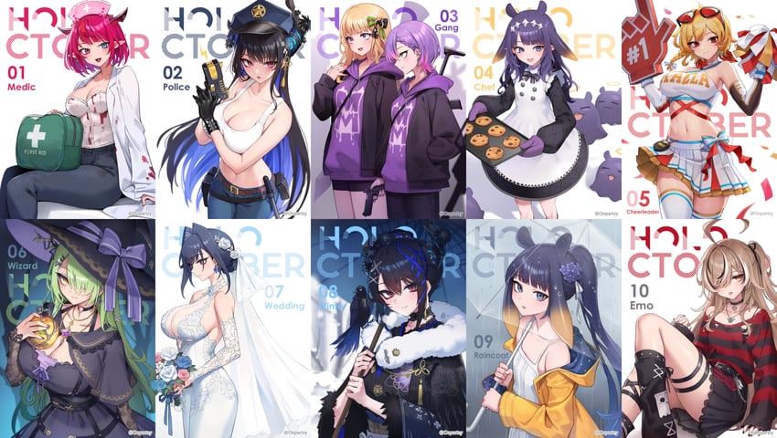 ninomae ina'nis, ouro kronii, nanashi mumei, tokoyami towa, ceres fauna, and 5 more (hololive and 3 more) drawn by oopartz_yang