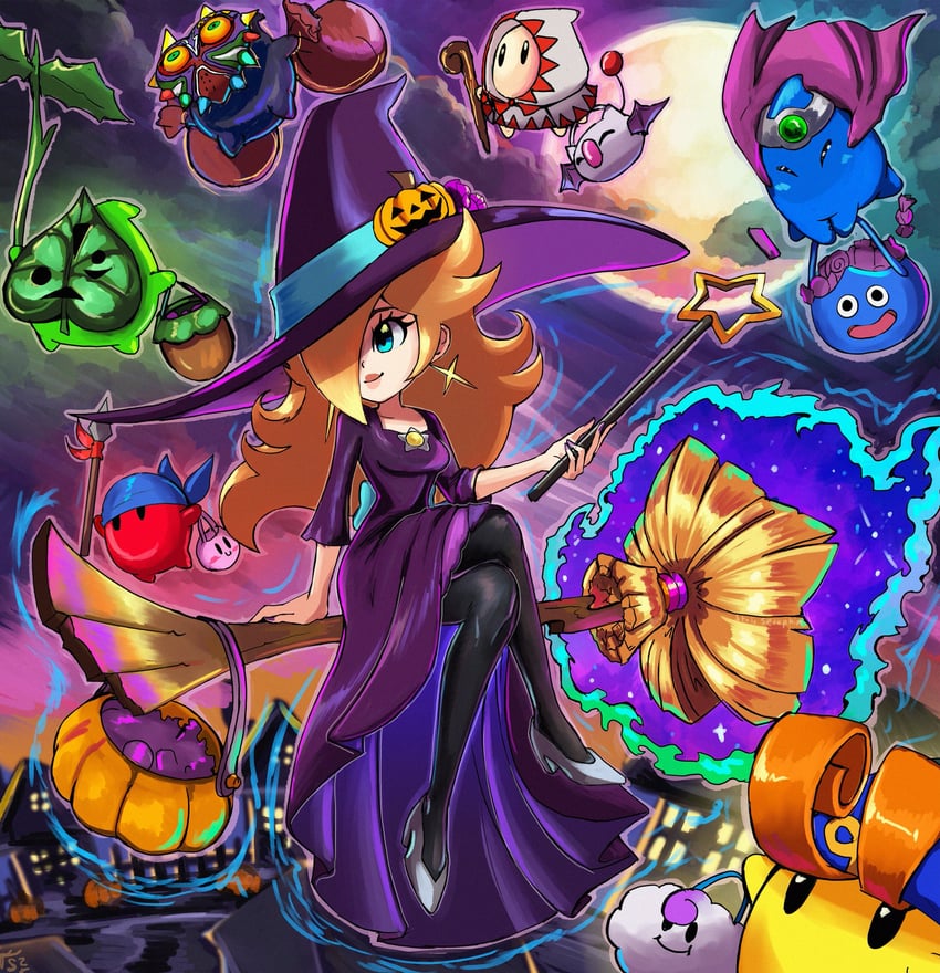 kirby, rosalina, moogle, slime, white mage, and 13 more (final fantasy and 8 more) drawn by stoic_seraphim