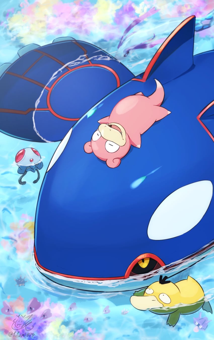psyduck, milotic, luvdisc, kyogre, slowpoke, and 3 more (pokemon) drawn by tatsumi_(panneko)